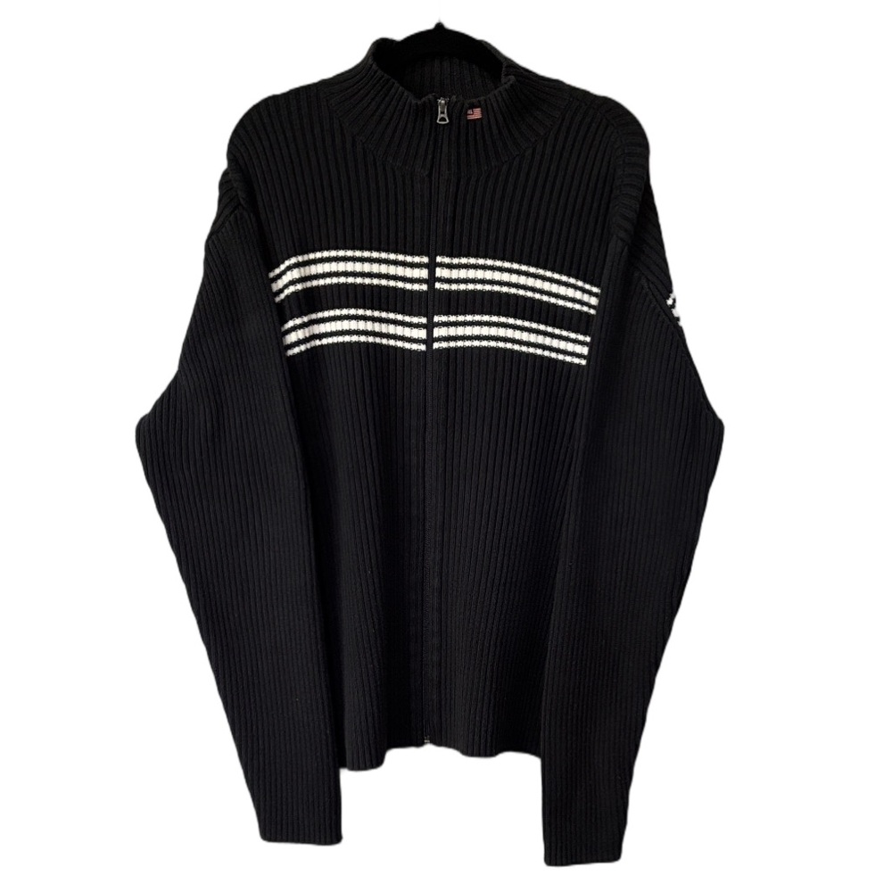 Ralph Lauren Vintage Y2K Polo Jeans Co. Black White Ribbed Zip-Up Men's Sweater